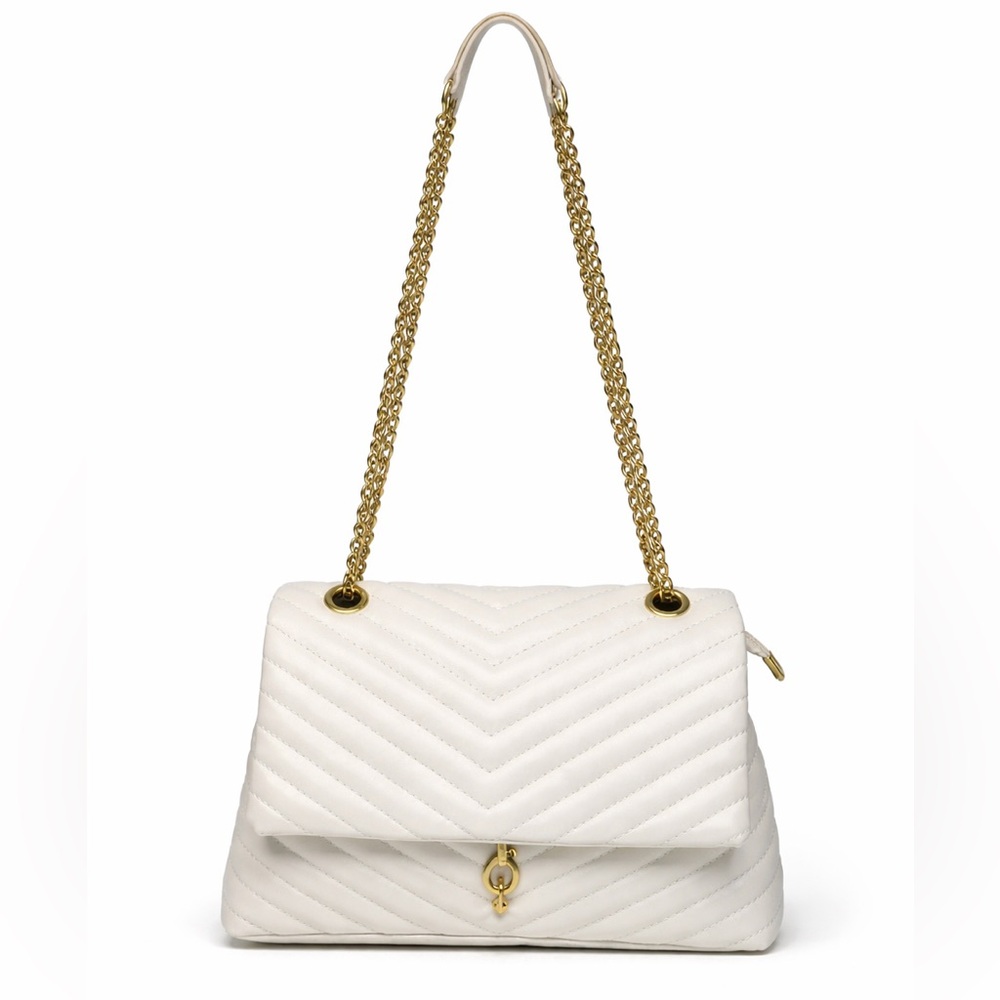 Elegant White Quilted Shoulder Bag